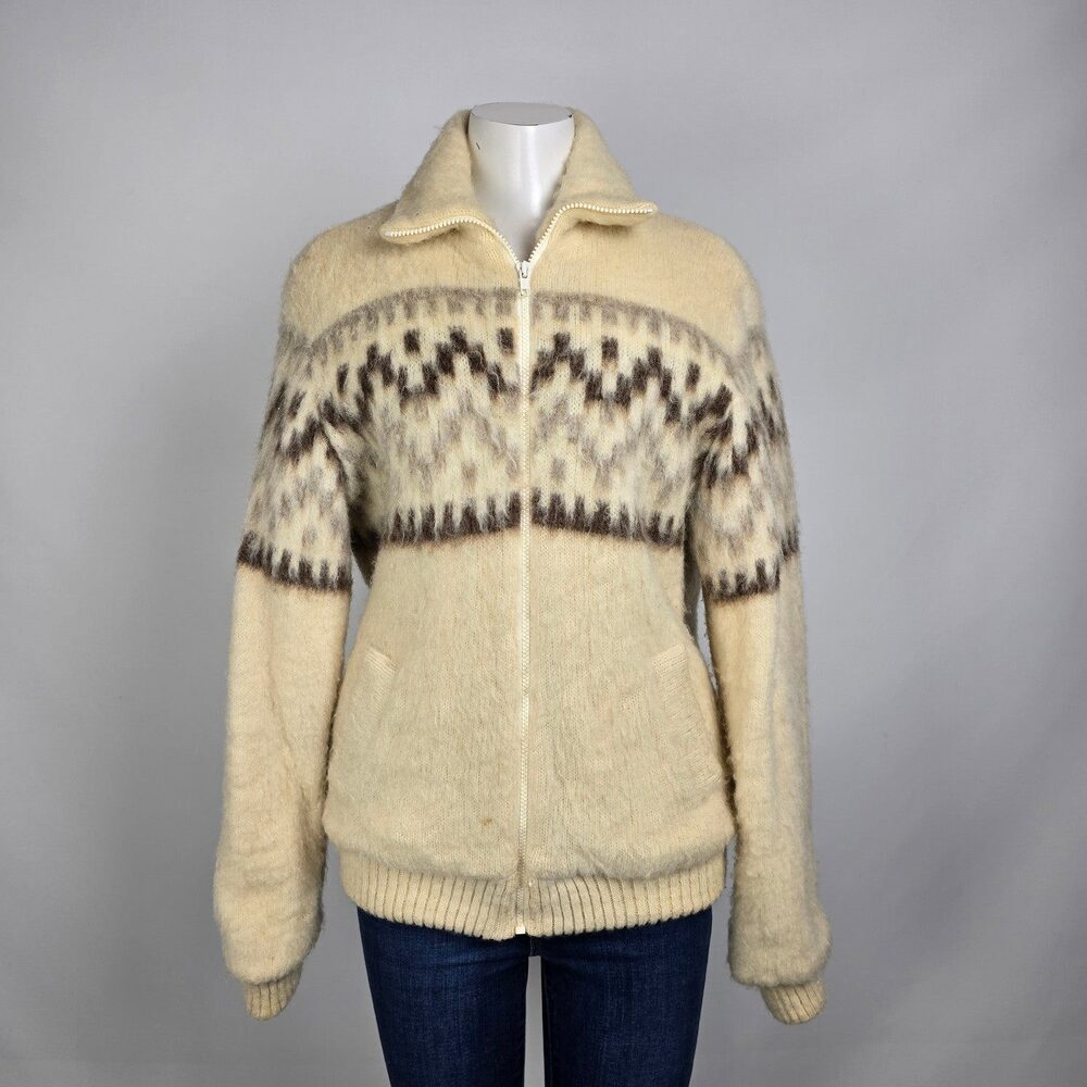 Vintage Caldwell Ivory 100% Wool Icelandic Vintage Coat Size L